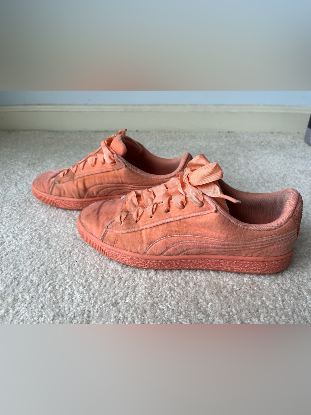 Puma Women's Peach/Coral Suede Ribbon Lace Sneakers